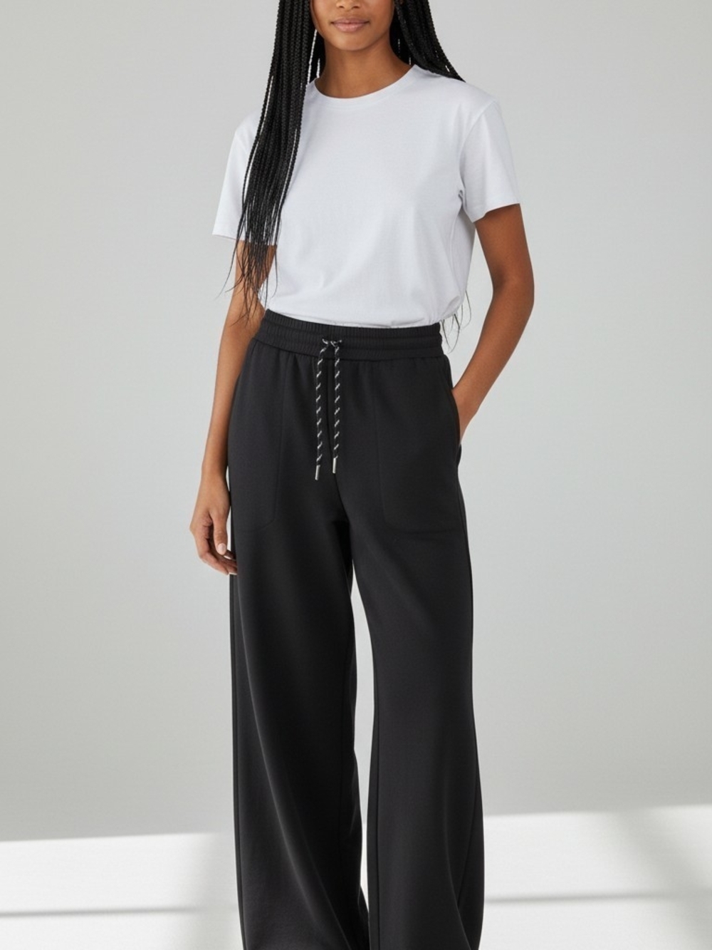 DIVINA MODA Wide-Leg Drawstring Pants in Black